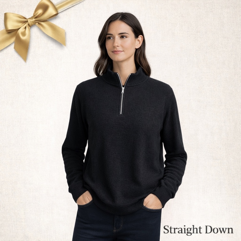 Straight Down Quarter Zip Wool Black Heavyweight Sz  L
